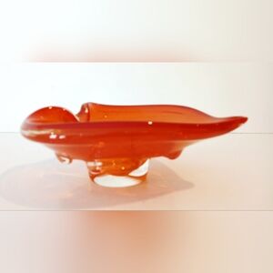 Elegant Vintage Orange Red Glass Art Dish